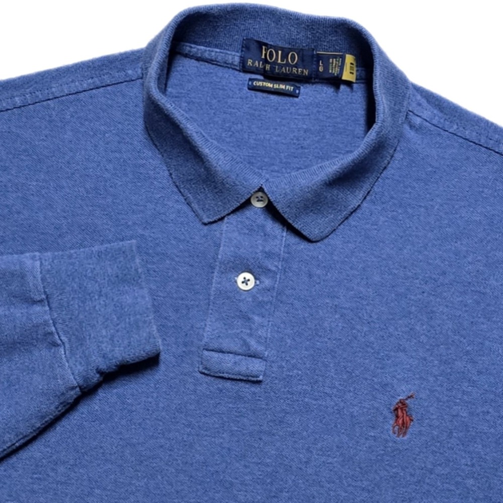 Polo Ralph Lauren Men's L Long Sleeve Polo Shirt Custom Slim Fit Blue Pony